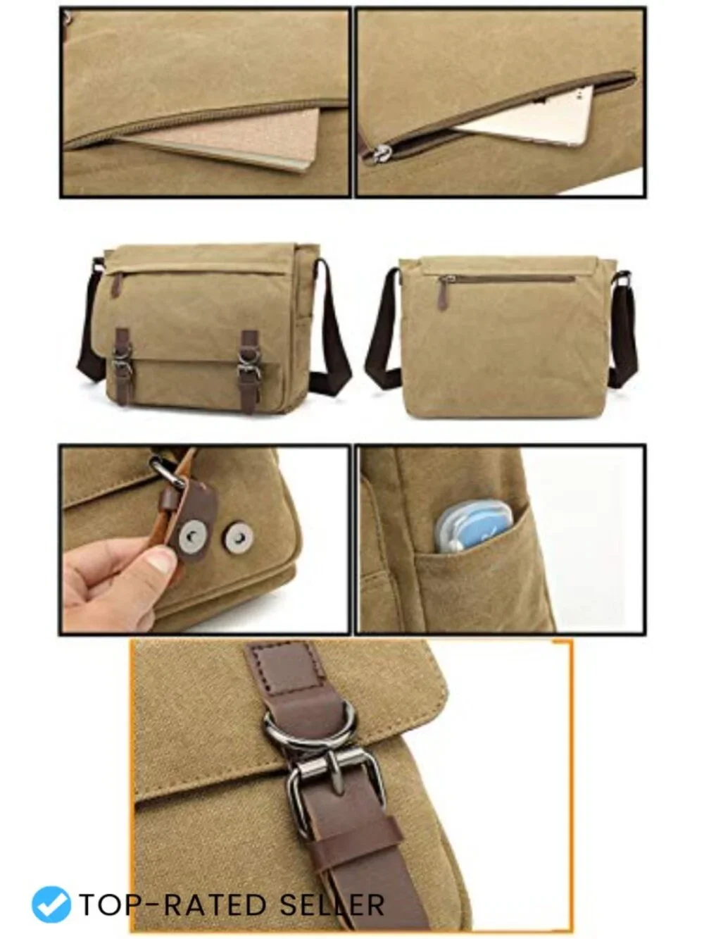 Large Canvas Messenger Bag for Men Women, 15